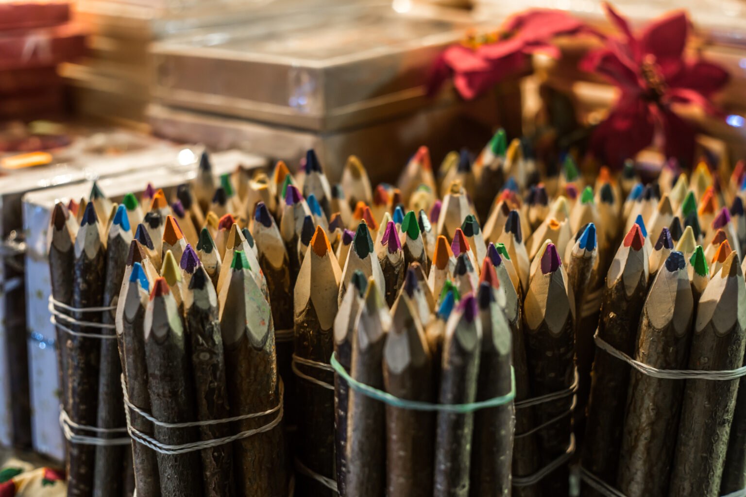 Beautiful colorful wooden pencil handmade, folded in a pile