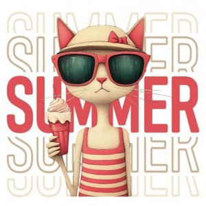 Transfer DTF Textil 24x23 cm - Summer Cat